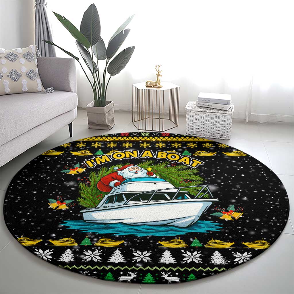 Santa On A Boat Christmas Round Carpet Xmas Holiday Patterns - Wonder Print Shop