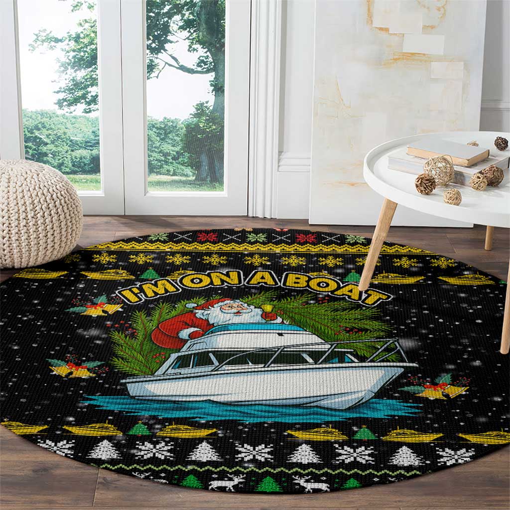 Santa On A Boat Christmas Round Carpet Xmas Holiday Patterns - Wonder Print Shop