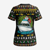 Santa On A Boat Christmas Scrub Top Xmas Holiday Patterns - Wonder Print Shop