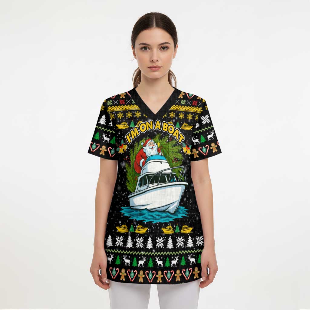 Santa On A Boat Christmas Scrub Top Xmas Holiday Patterns - Wonder Print Shop