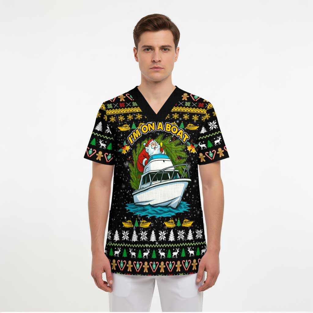 Santa On A Boat Christmas Scrub Top Xmas Holiday Patterns - Wonder Print Shop