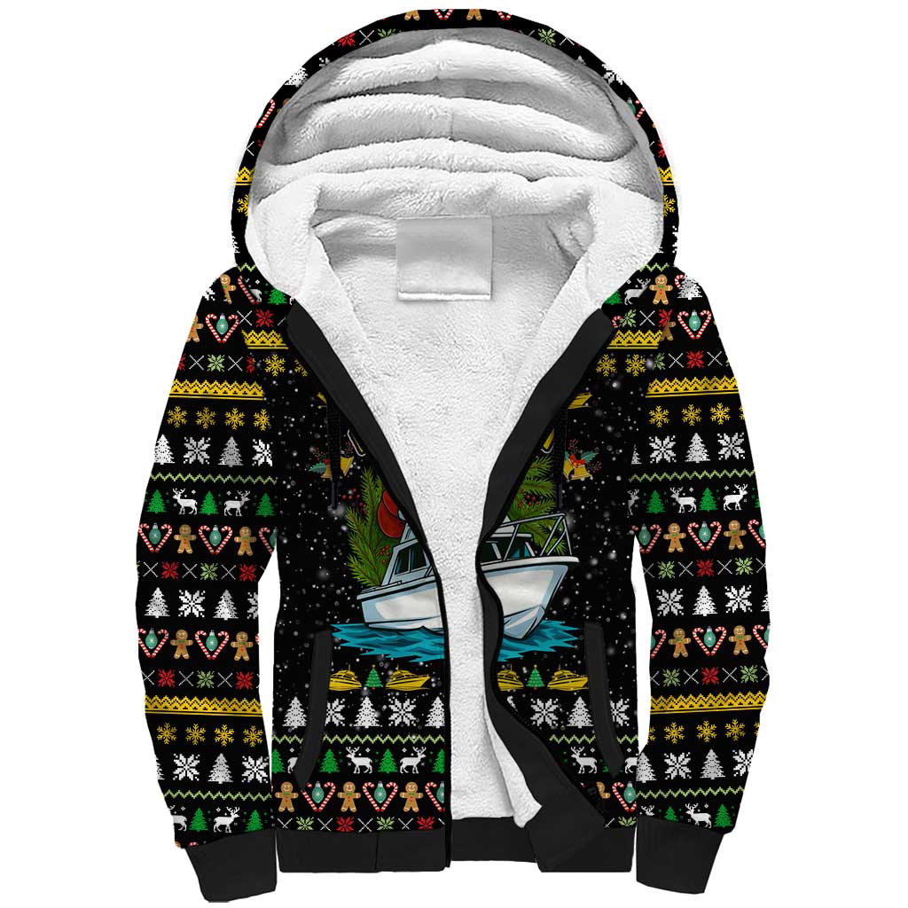 Santa On A Boat Christmas Sherpa Hoodie Xmas Holiday Patterns - Wonder Print Shop