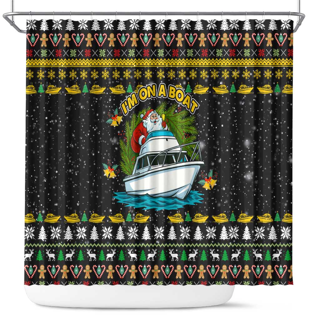 Santa On A Boat Christmas Shower Curtain Xmas Holiday Patterns - Wonder Print Shop