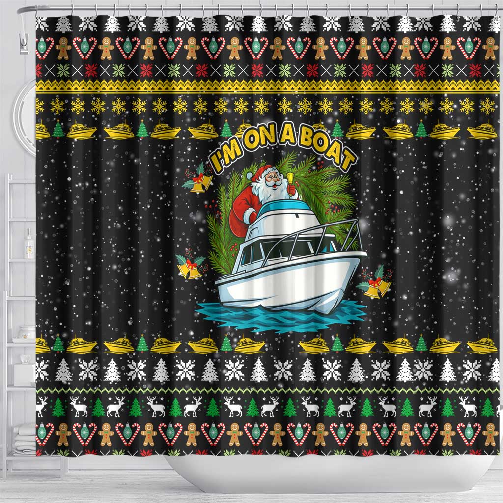 Santa On A Boat Christmas Shower Curtain Xmas Holiday Patterns - Wonder Print Shop