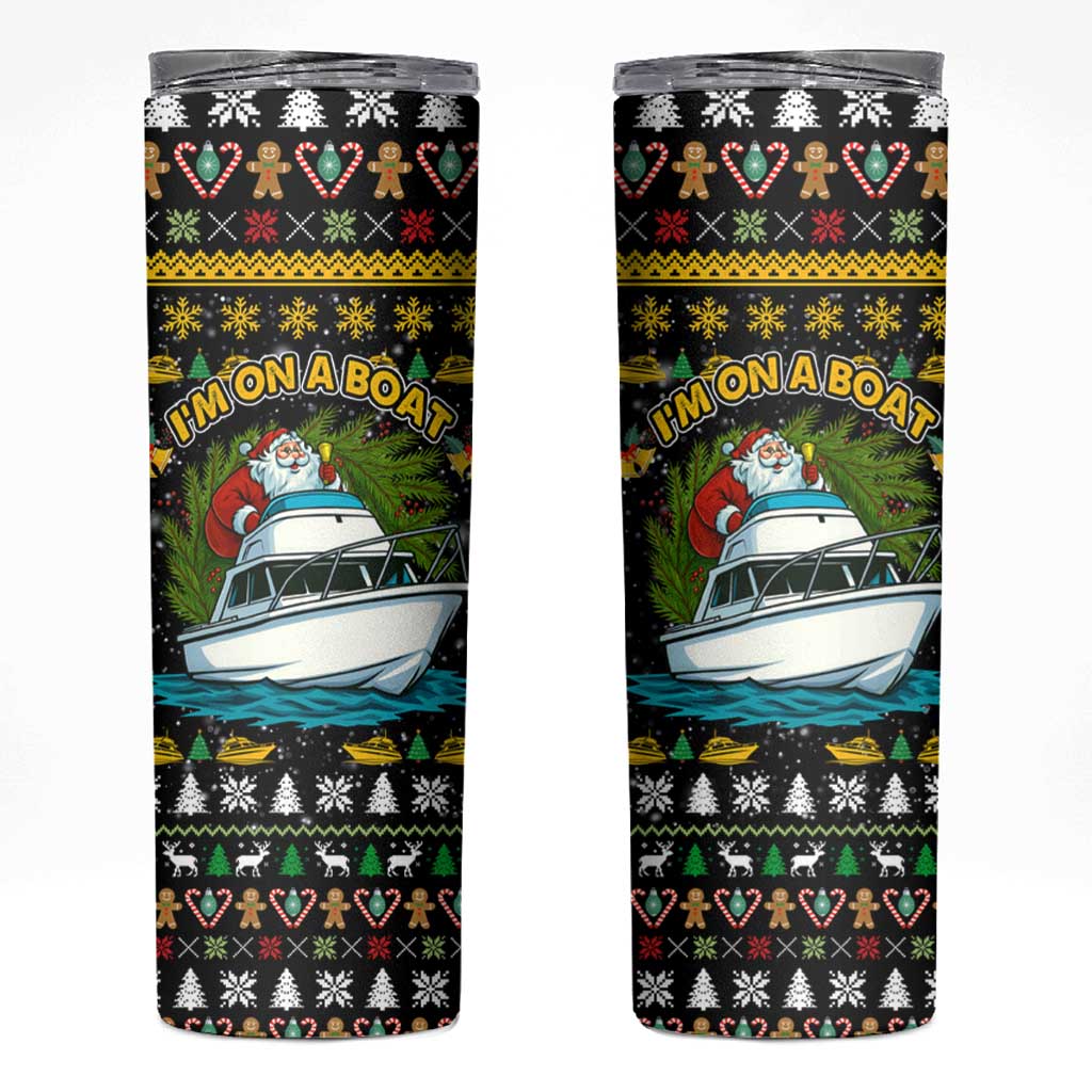 Santa On A Boat Christmas Skinny Tumbler Xmas Holiday Patterns - Wonder Print Shop