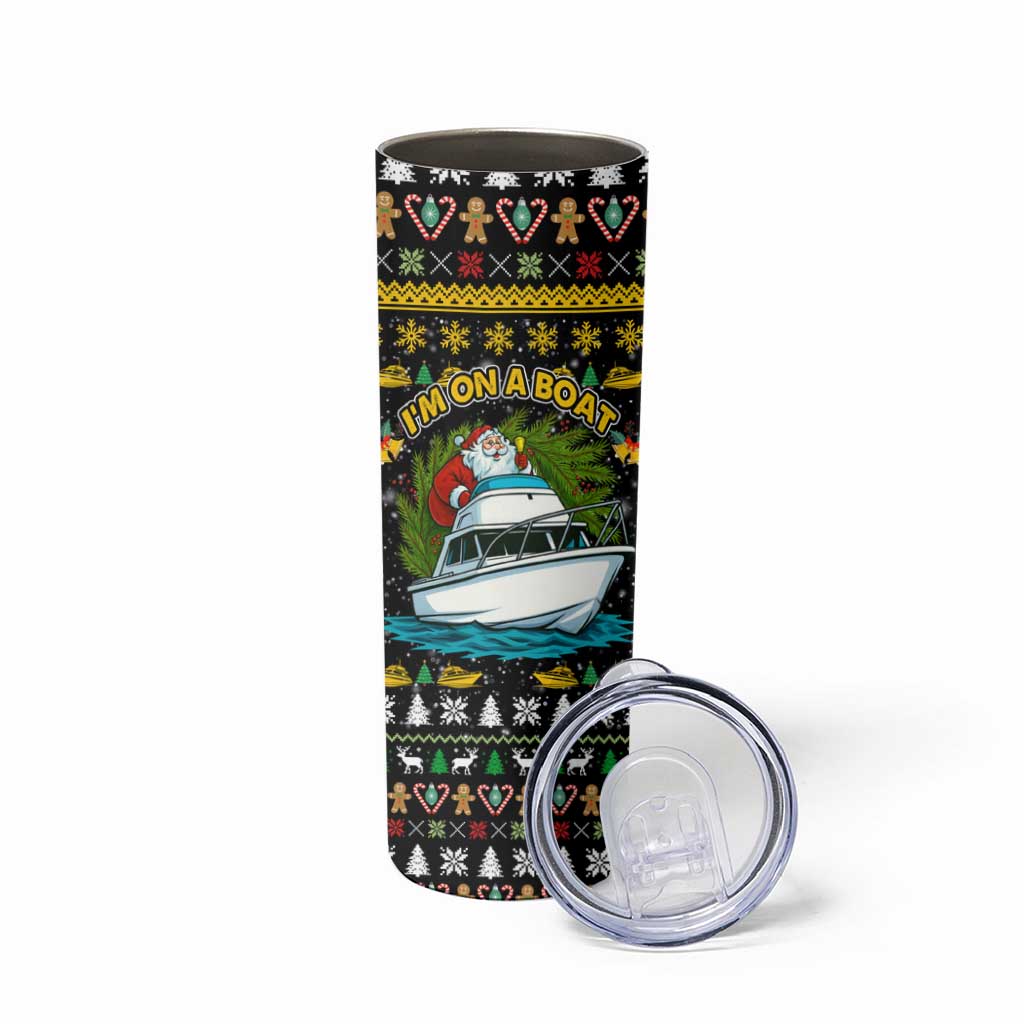 Santa On A Boat Christmas Skinny Tumbler Xmas Holiday Patterns - Wonder Print Shop