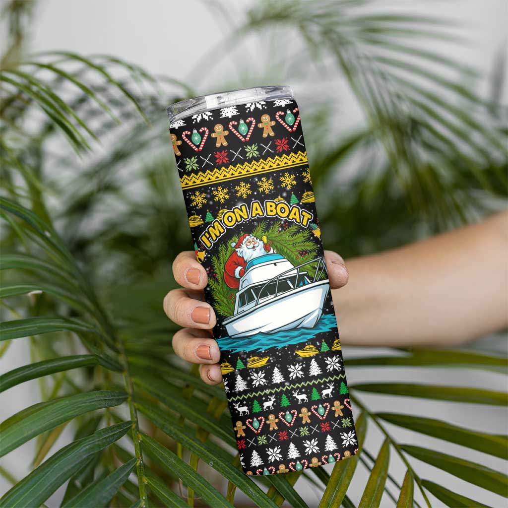 Santa On A Boat Christmas Skinny Tumbler Xmas Holiday Patterns - Wonder Print Shop