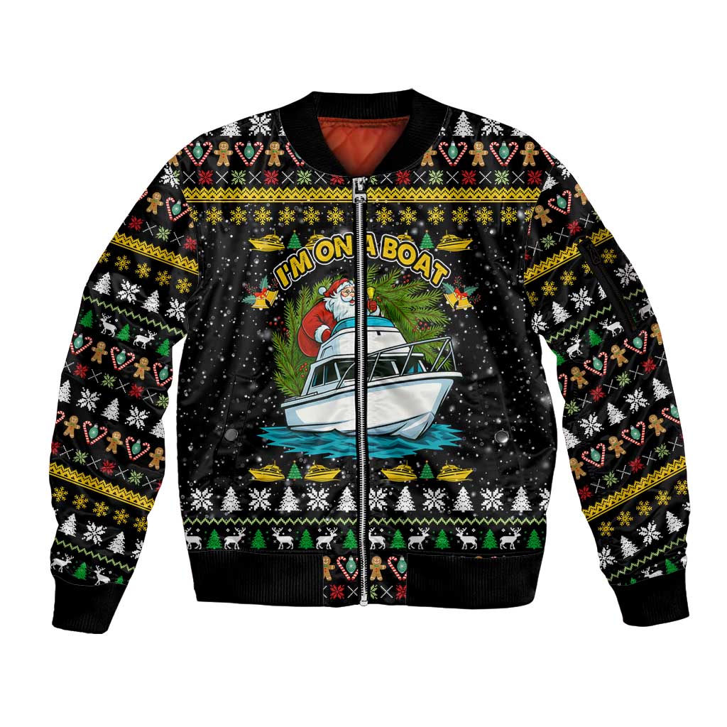 Santa On A Boat Christmas Sleeve Zip Bomber Jacket Xmas Holiday Patterns - Wonder Print Shop