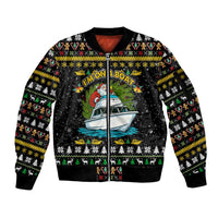 Santa On A Boat Christmas Sleeve Zip Bomber Jacket Xmas Holiday Patterns - Wonder Print Shop