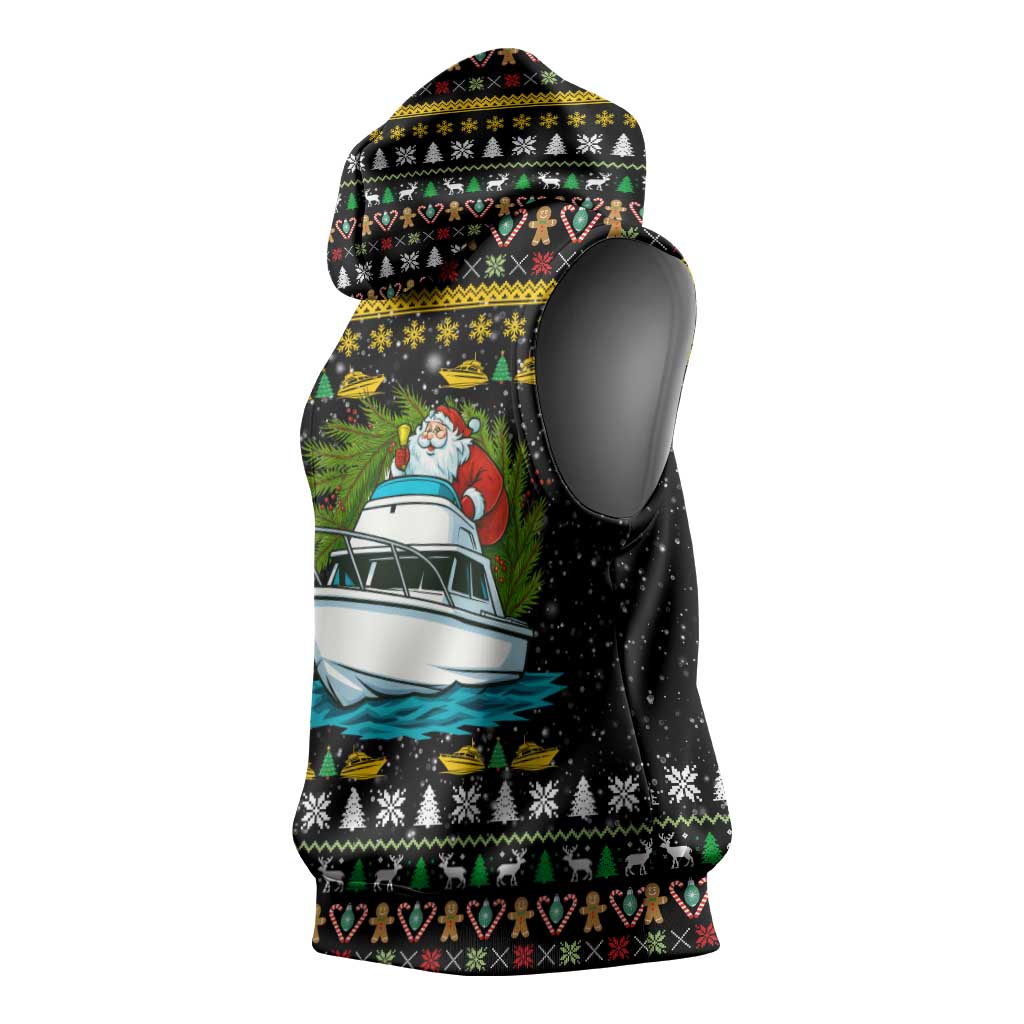 Santa On A Boat Christmas Sleeveless Hoodie Xmas Holiday Patterns - Wonder Print Shop