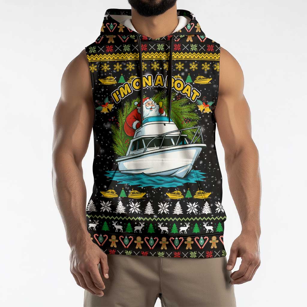 Santa On A Boat Christmas Sleeveless Hoodie Xmas Holiday Patterns - Wonder Print Shop