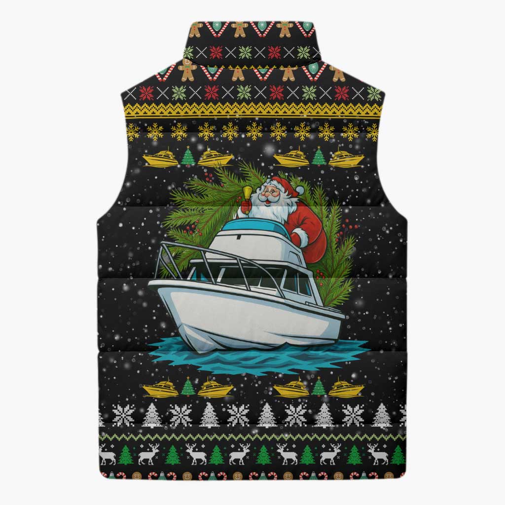 Santa On A Boat Christmas Sleeveless Puffer Jacket Xmas Holiday Patterns - Wonder Print Shop