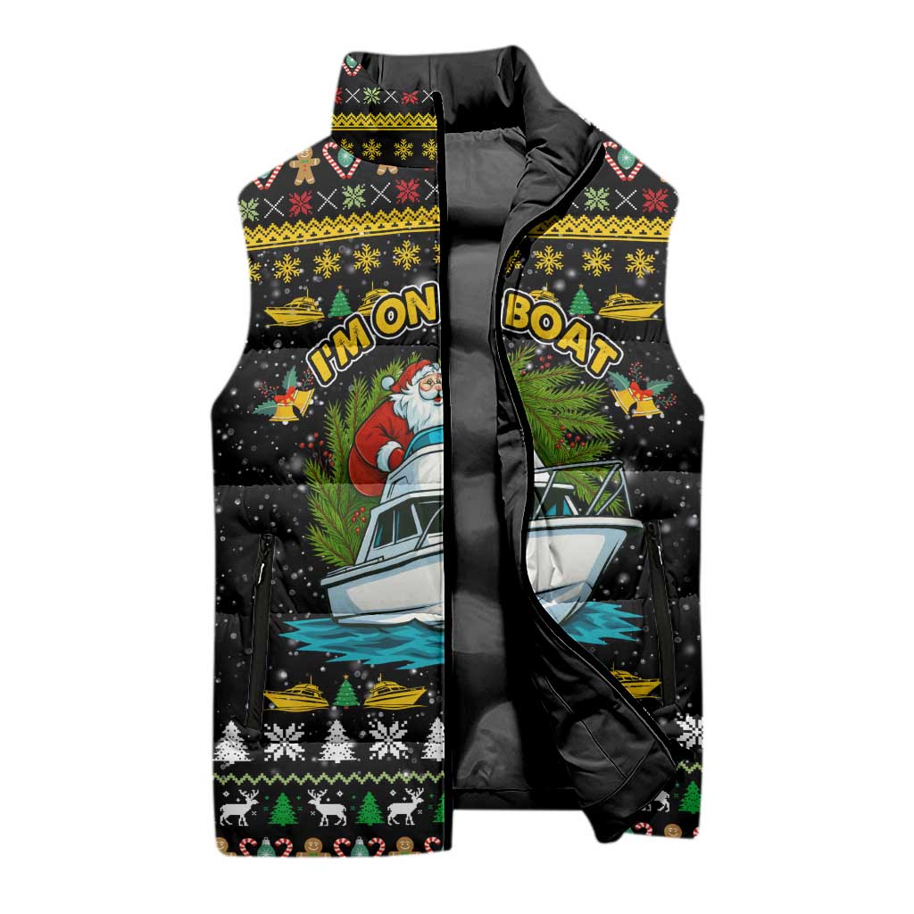 Santa On A Boat Christmas Sleeveless Puffer Jacket Xmas Holiday Patterns - Wonder Print Shop