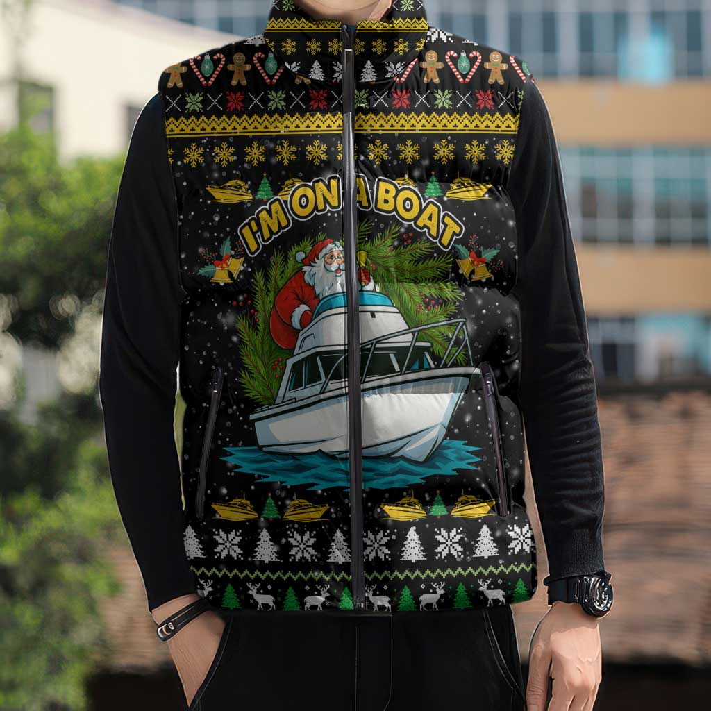 Santa On A Boat Christmas Sleeveless Puffer Jacket Xmas Holiday Patterns - Wonder Print Shop