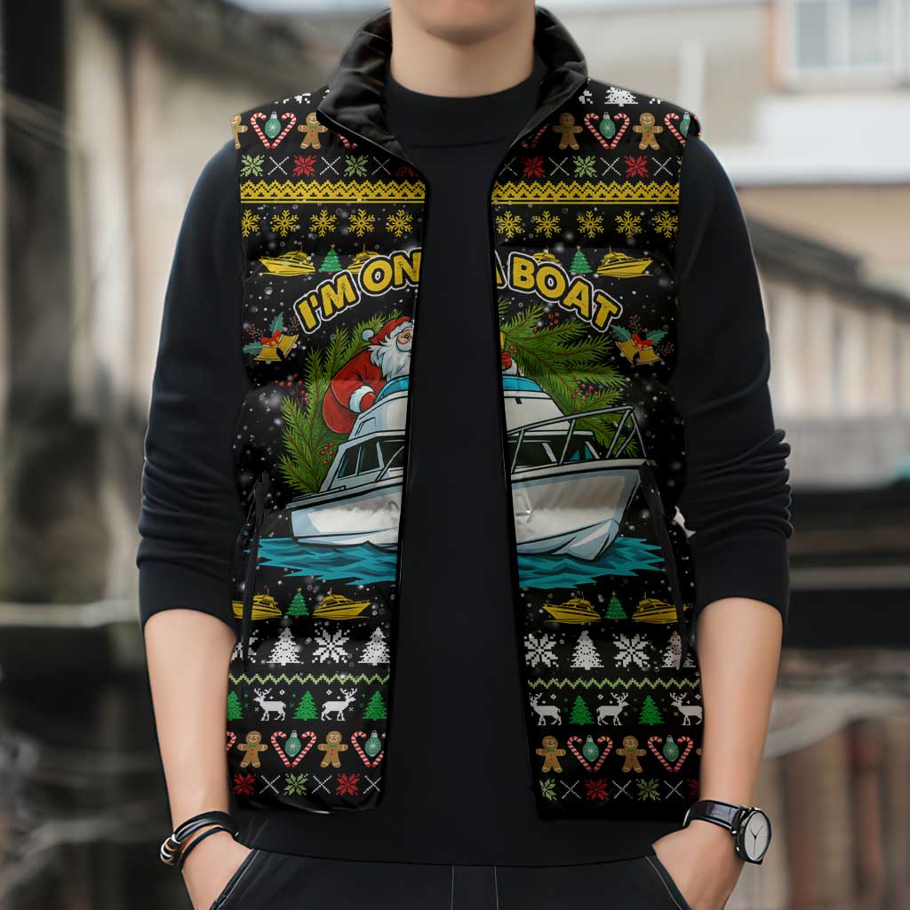 Santa On A Boat Christmas Sleeveless Puffer Jacket Xmas Holiday Patterns - Wonder Print Shop