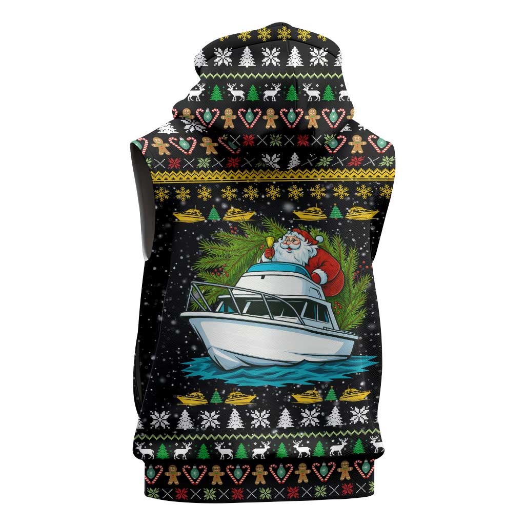 Santa On A Boat Christmas Sleeveless Zip Hoodie Xmas Holiday Patterns - Wonder Print Shop