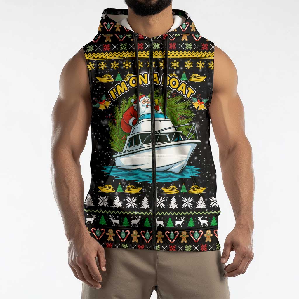 Santa On A Boat Christmas Sleeveless Zip Hoodie Xmas Holiday Patterns - Wonder Print Shop