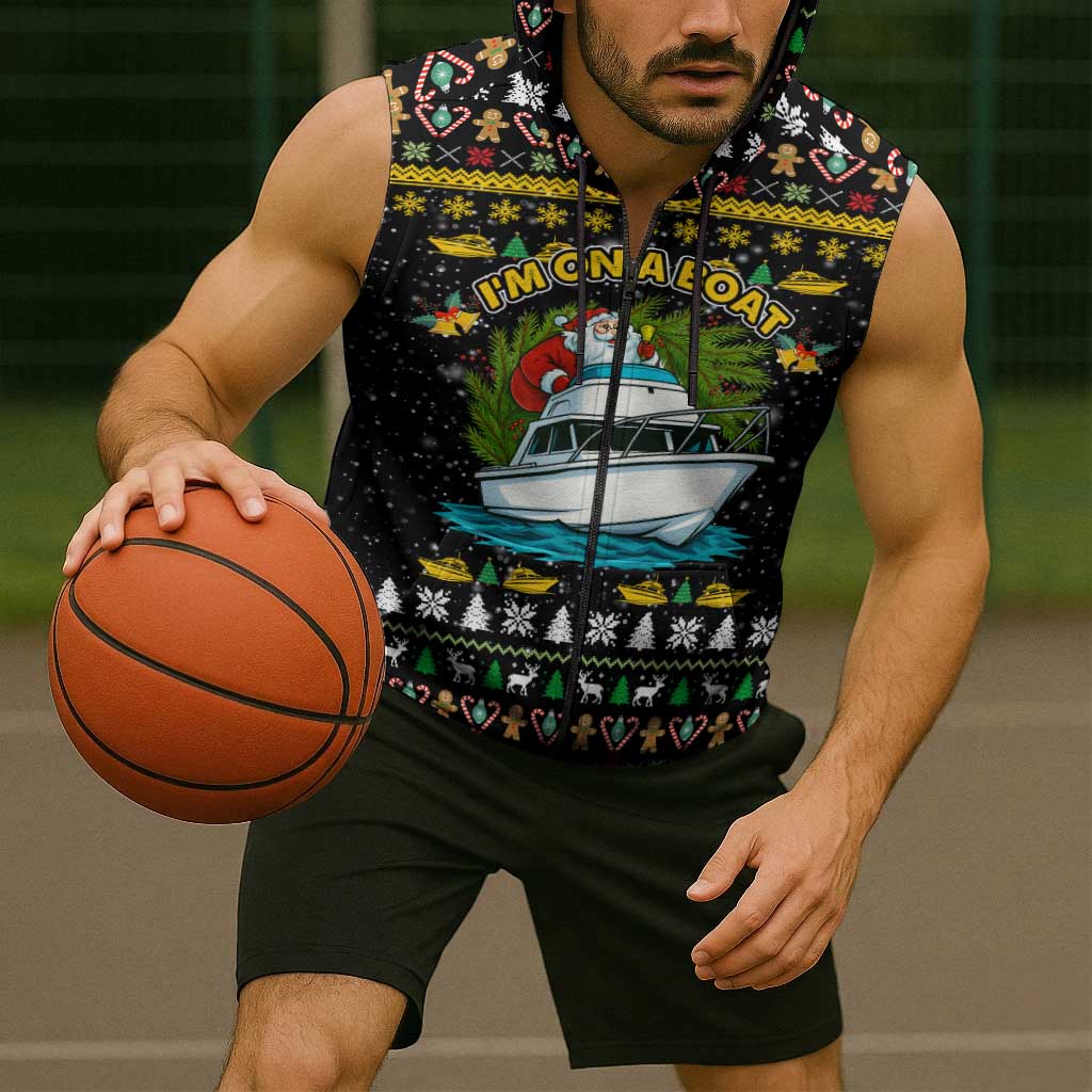 Santa On A Boat Christmas Sleeveless Zip Hoodie Xmas Holiday Patterns - Wonder Print Shop