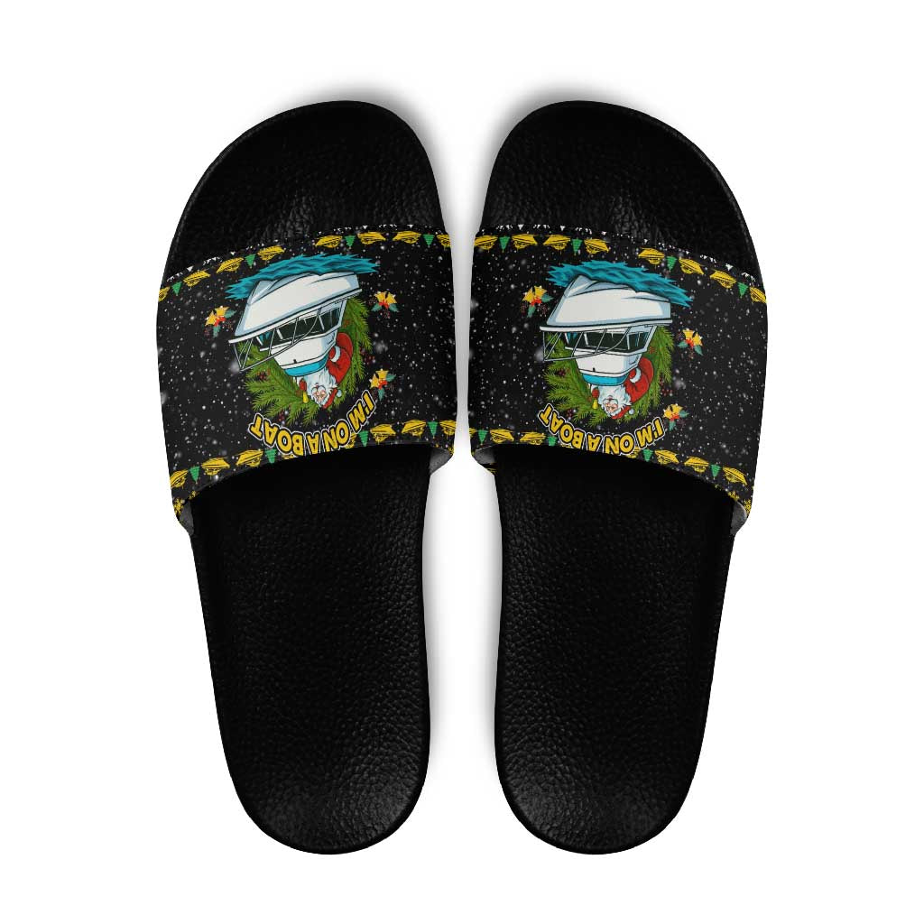 Santa On A Boat Christmas Slide Sandals Xmas Holiday Patterns - Wonder Print Shop