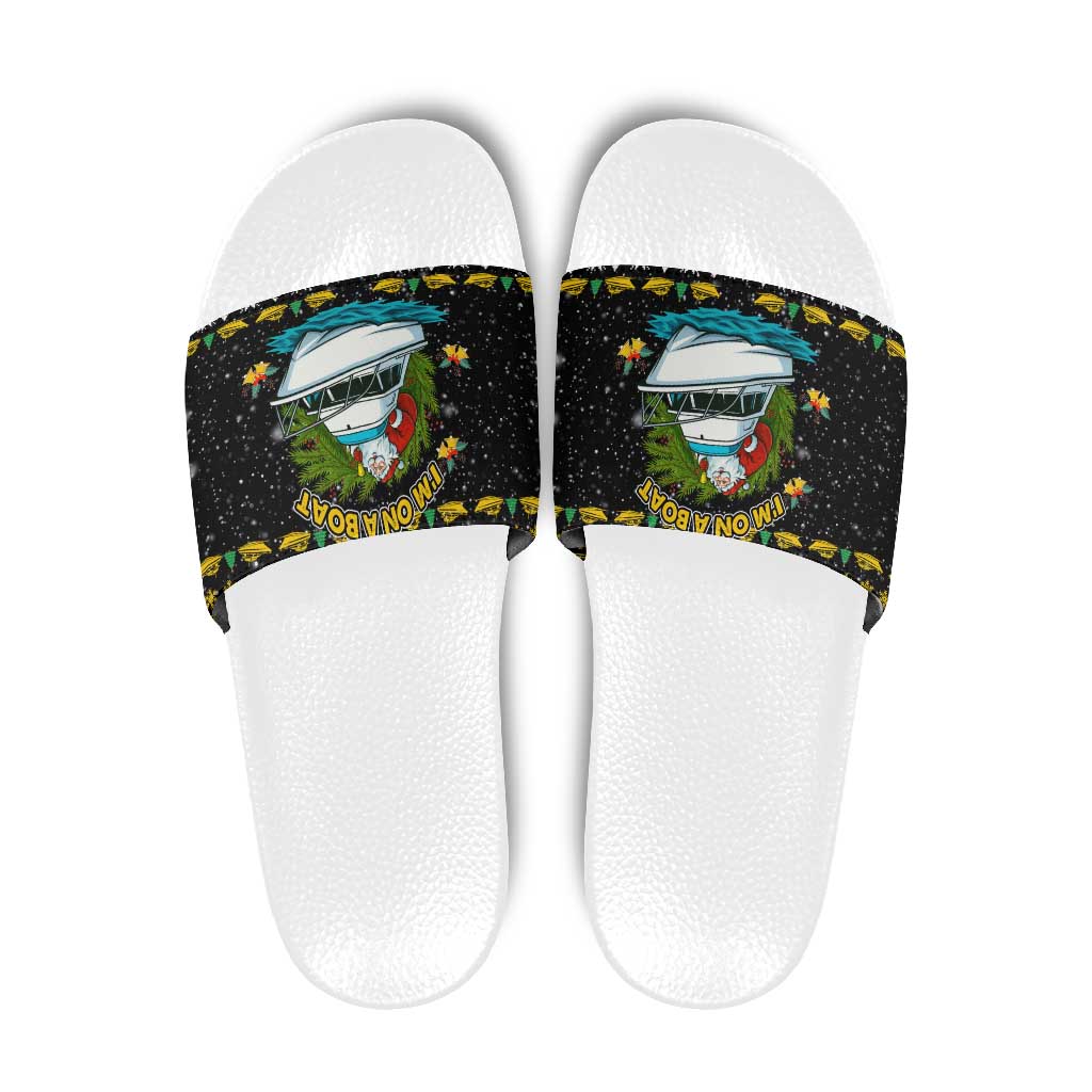 Santa On A Boat Christmas Slide Sandals Xmas Holiday Patterns - Wonder Print Shop