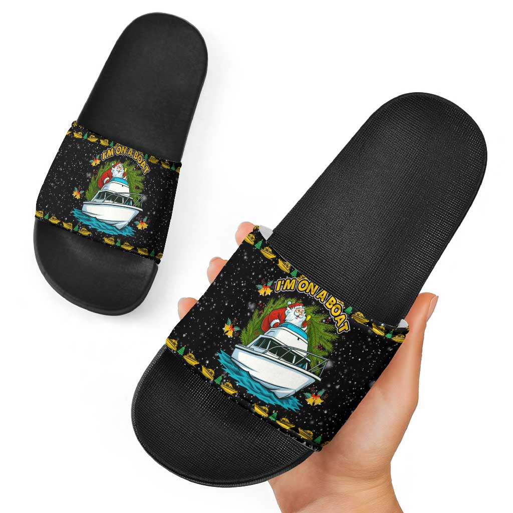 Santa On A Boat Christmas Slide Sandals Xmas Holiday Patterns - Wonder Print Shop