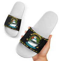 Santa On A Boat Christmas Slide Sandals Xmas Holiday Patterns - Wonder Print Shop