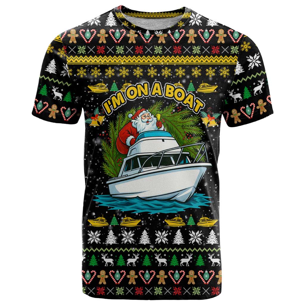 Santa On A Boat Christmas T Shirt Xmas Holiday Patterns - Wonder Print Shop