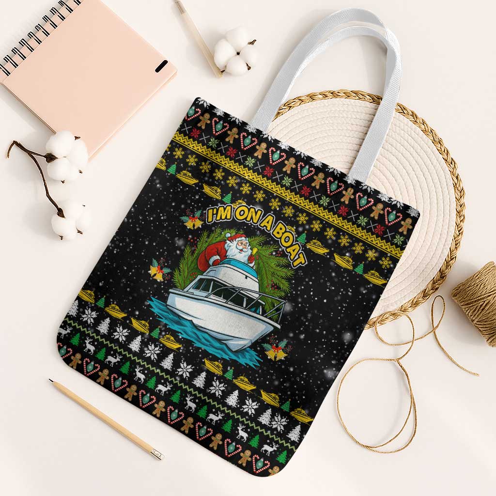 Santa On A Boat Christmas Tote Bag Xmas Holiday Patterns - Wonder Print Shop