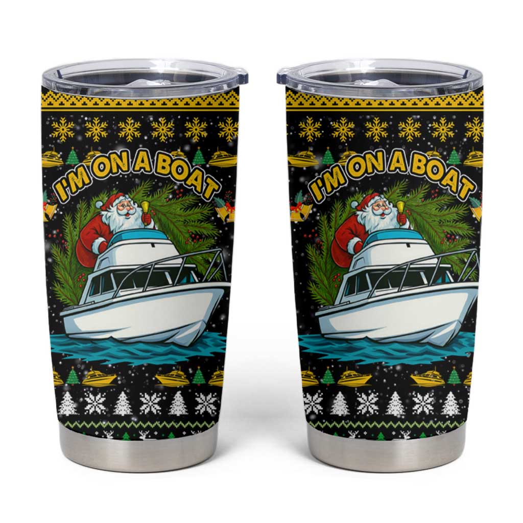 Santa On A Boat Christmas Tumbler Cup Xmas Holiday Patterns - Wonder Print Shop