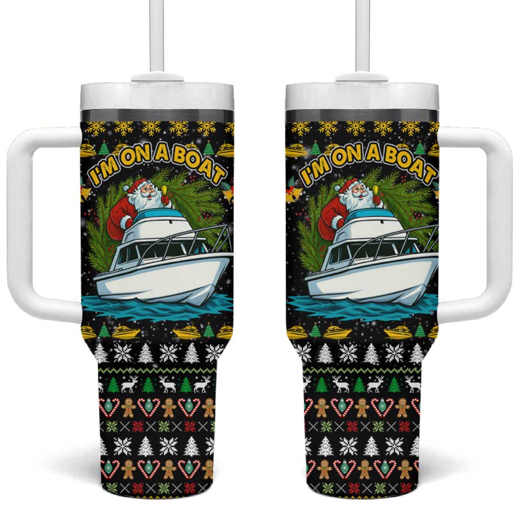 Santa On A Boat Christmas Tumbler With Handle Xmas Holiday Patterns - Wonder Print Shop