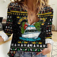 Santa On A Boat Christmas Women Casual Shirt Xmas Holiday Patterns - Wonder Print Shop