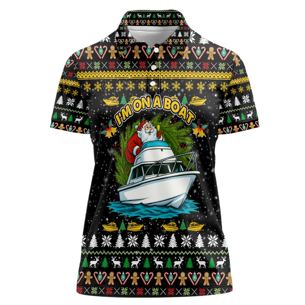 Santa On A Boat Christmas Women Polo Shirt Xmas Holiday Patterns - Wonder Print Shop