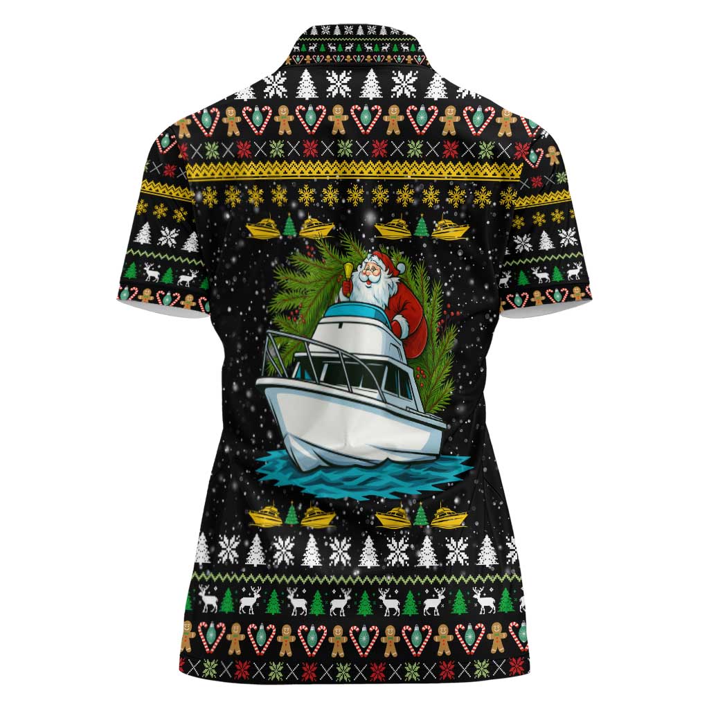 Santa On A Boat Christmas Women Polo Shirt Xmas Holiday Patterns - Wonder Print Shop
