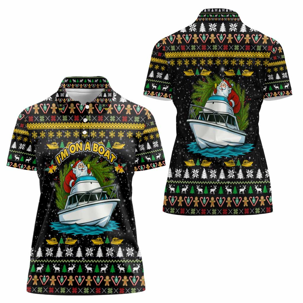 Santa On A Boat Christmas Women Polo Shirt Xmas Holiday Patterns - Wonder Print Shop