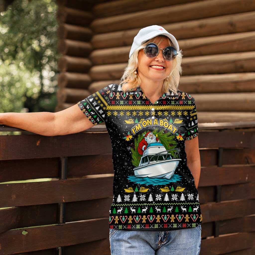 Santa On A Boat Christmas Women Polo Shirt Xmas Holiday Patterns - Wonder Print Shop