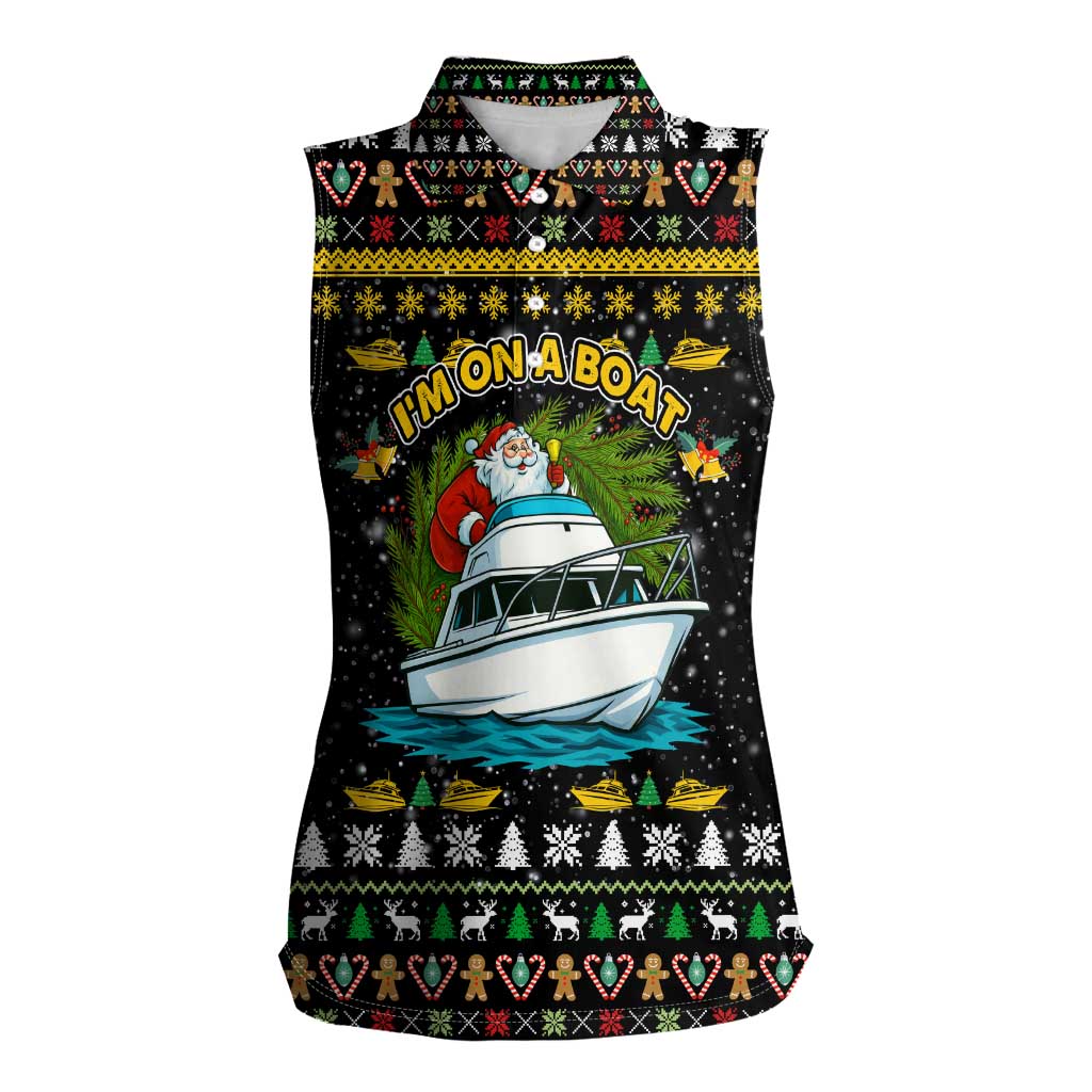 Santa On A Boat Christmas Women Sleeveless Polo Shirt Xmas Holiday Patterns - Wonder Print Shop