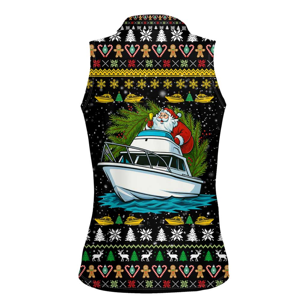 Santa On A Boat Christmas Women Sleeveless Polo Shirt Xmas Holiday Patterns - Wonder Print Shop