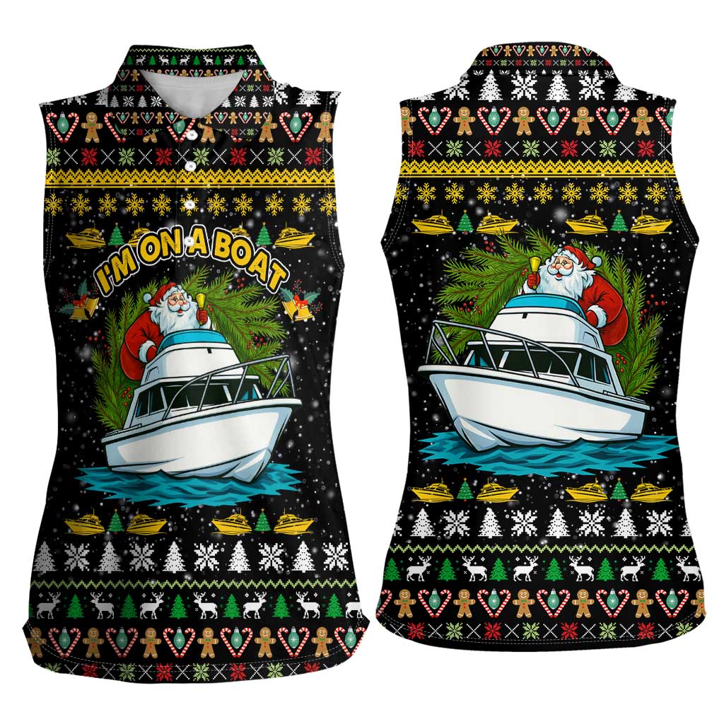 Santa On A Boat Christmas Women Sleeveless Polo Shirt Xmas Holiday Patterns - Wonder Print Shop
