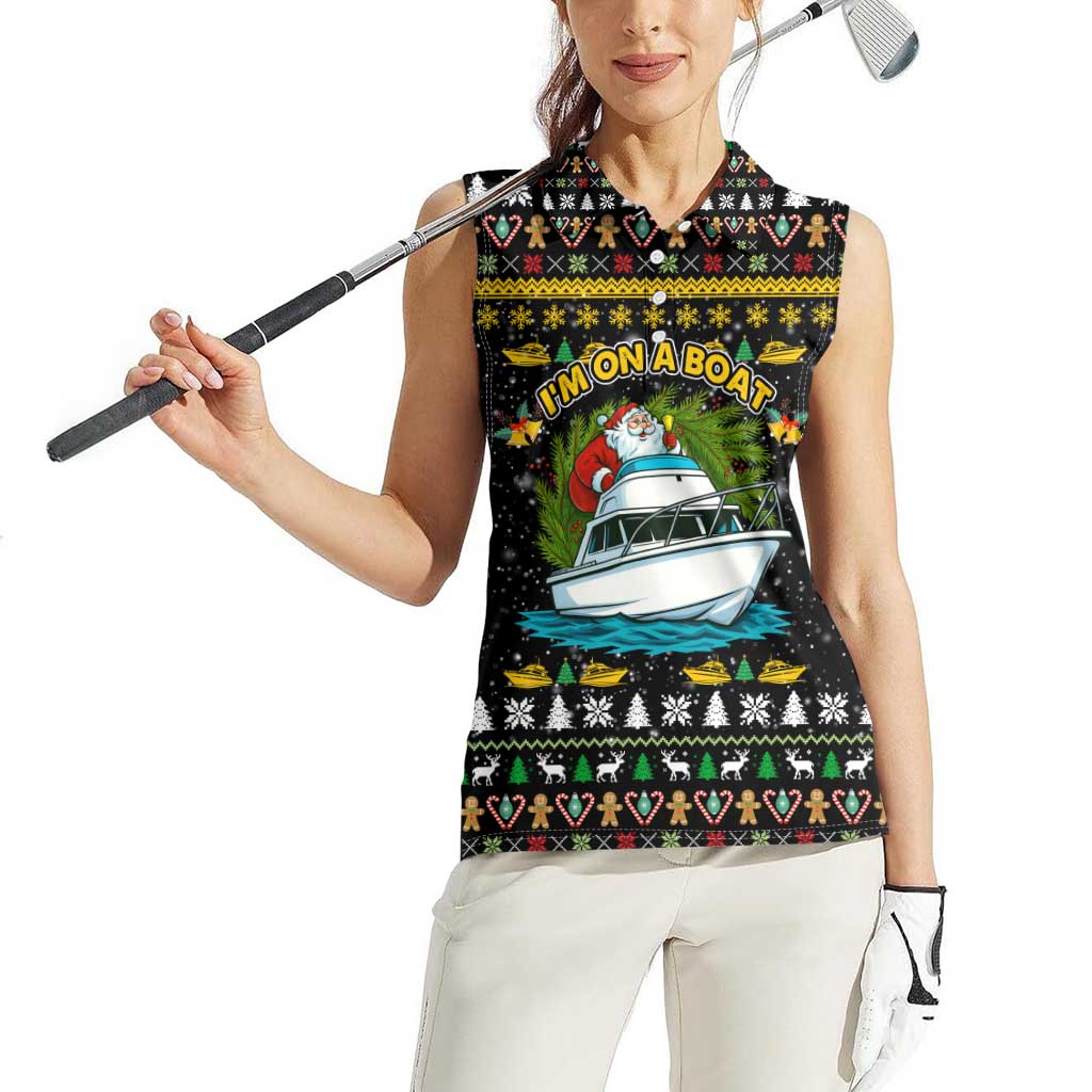 Santa On A Boat Christmas Women Sleeveless Polo Shirt Xmas Holiday Patterns - Wonder Print Shop