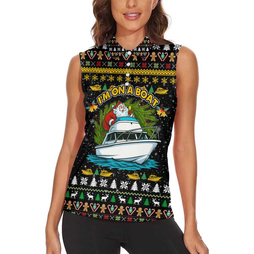 Santa On A Boat Christmas Women Sleeveless Polo Shirt Xmas Holiday Patterns - Wonder Print Shop