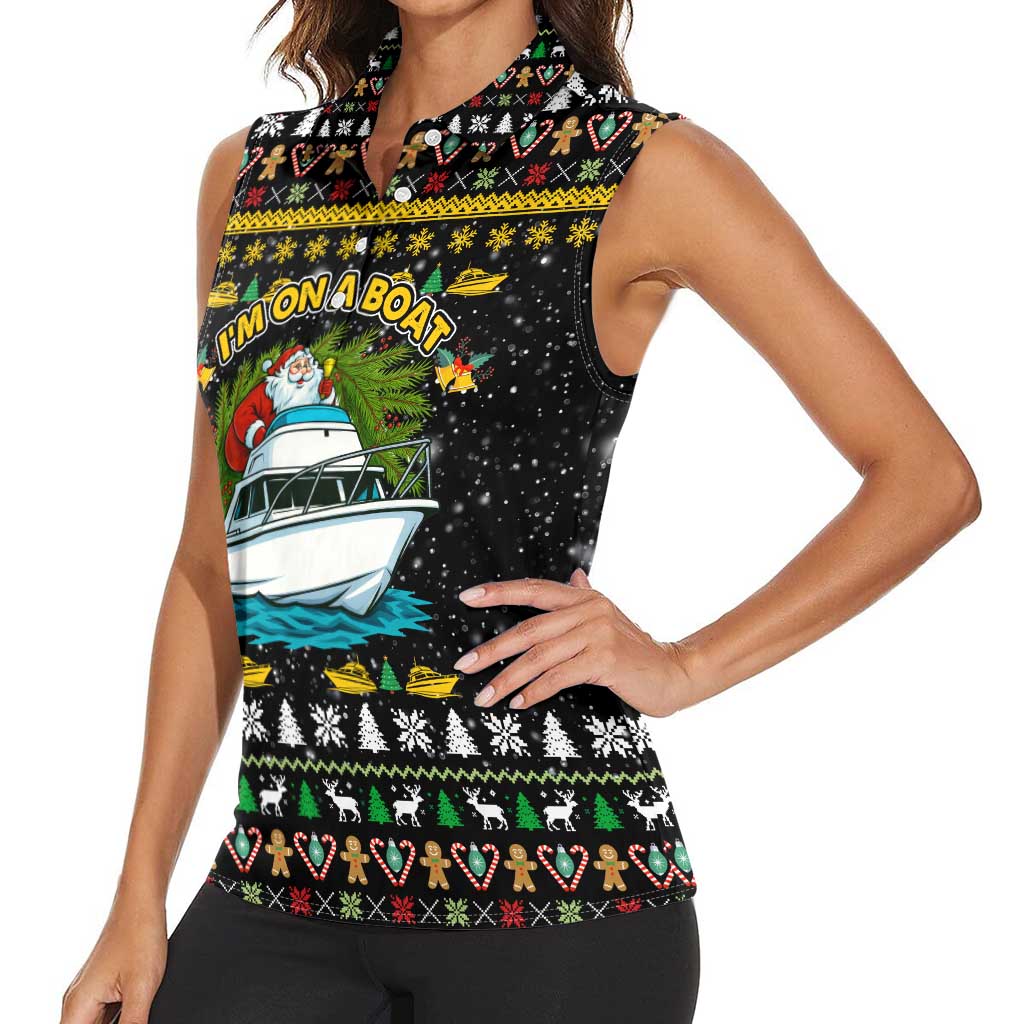 Santa On A Boat Christmas Women Sleeveless Polo Shirt Xmas Holiday Patterns - Wonder Print Shop