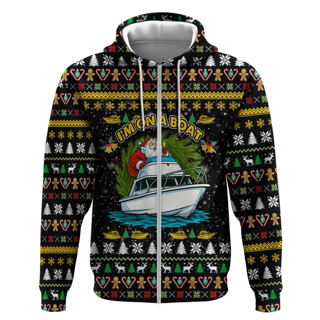 Santa On A Boat Christmas Zip Hoodie Xmas Holiday Patterns - Wonder Print Shop