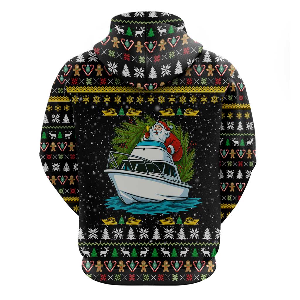 Santa On A Boat Christmas Zip Hoodie Xmas Holiday Patterns - Wonder Print Shop