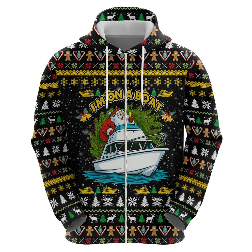Santa On A Boat Christmas Zip Hoodie Xmas Holiday Patterns - Wonder Print Shop
