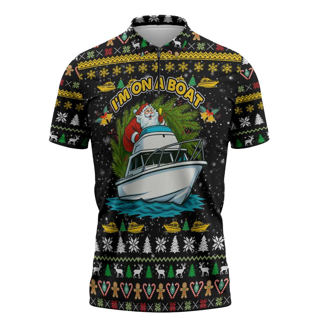 Santa On A Boat Christmas Zipper Polo Shirt Xmas Holiday Patterns - Wonder Print Shop