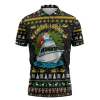 Santa On A Boat Christmas Zipper Polo Shirt Xmas Holiday Patterns - Wonder Print Shop