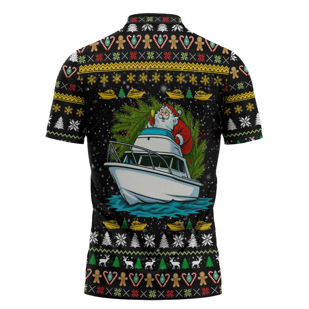 Santa On A Boat Christmas Zipper Polo Shirt Xmas Holiday Patterns - Wonder Print Shop