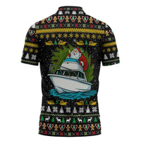 Santa On A Boat Christmas Zipper Polo Shirt Xmas Holiday Patterns - Wonder Print Shop