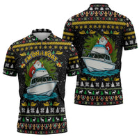 Santa On A Boat Christmas Zipper Polo Shirt Xmas Holiday Patterns - Wonder Print Shop