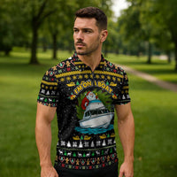 Santa On A Boat Christmas Zipper Polo Shirt Xmas Holiday Patterns - Wonder Print Shop